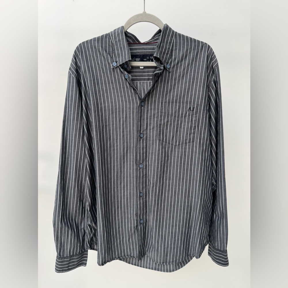 Armani Jeans‎ Men's Gray & White Pinstripe Button Down Shirt, Size L